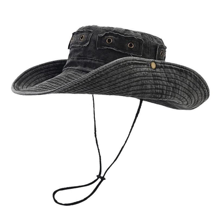 Sombrero tipo pescador unisex con protección solar y parche de mezclilla