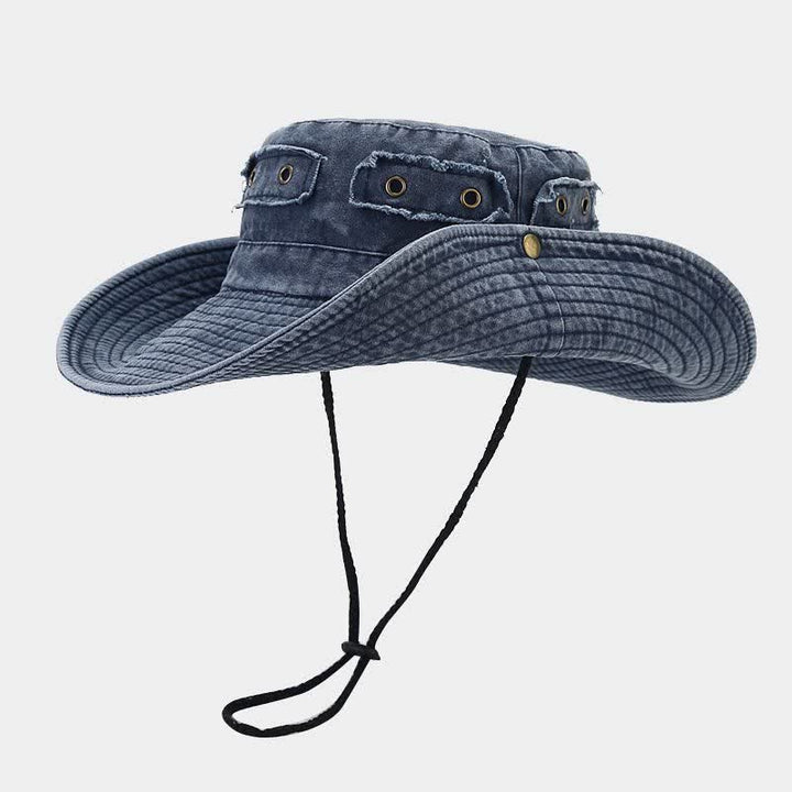 Sombrero tipo pescador unisex con protección solar y parche de mezclilla