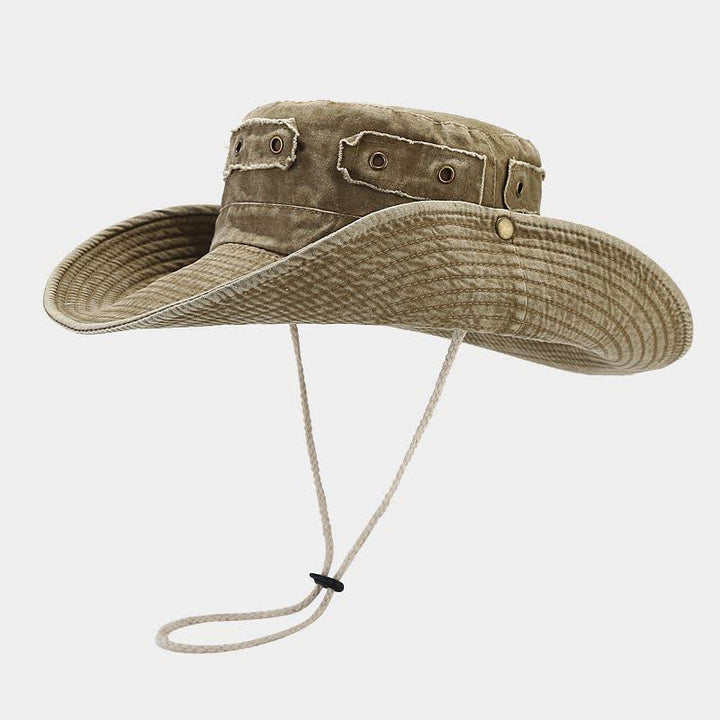 Sombrero tipo pescador unisex con protección solar y parche de mezclilla