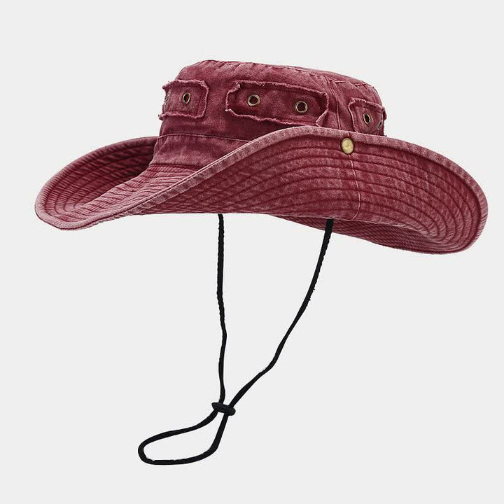 Sombrero tipo pescador unisex con protección solar y parche de mezclilla