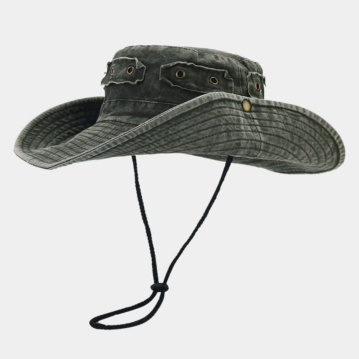 Sombrero tipo pescador unisex con protección solar y parche de mezclilla