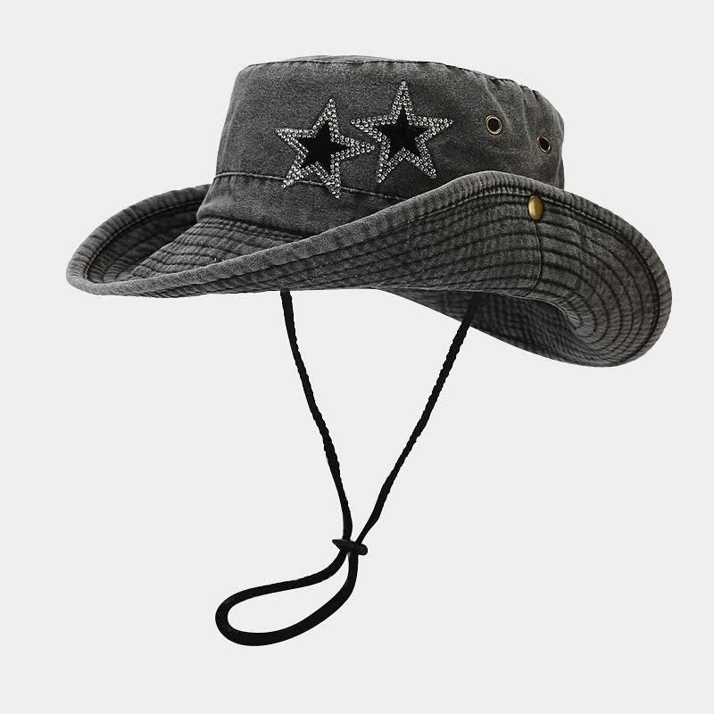 Sombrero de pescador unisex con estrella y diamantes de imitación de vaquero