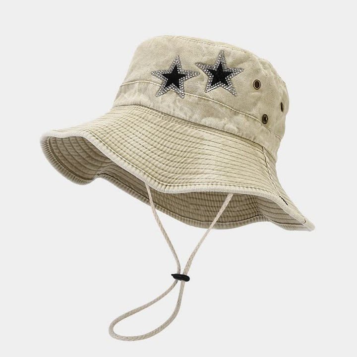 Sombrero de pescador unisex con estrella y diamantes de imitación de vaquero