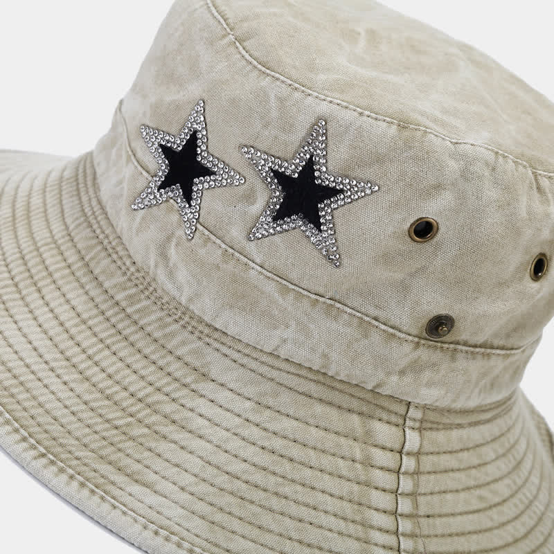 Sombrero de pescador unisex con estrella y diamantes de imitación de vaquero