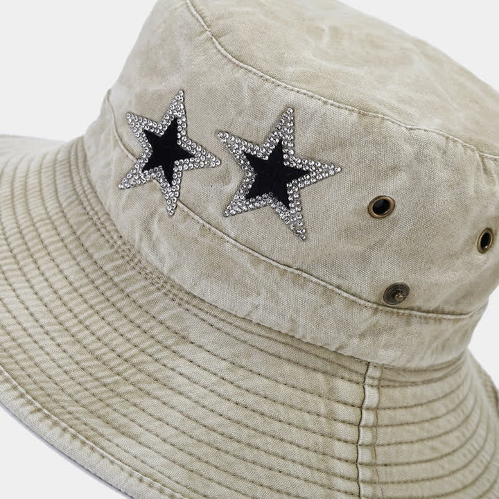 Sombrero de pescador unisex con estrella y diamantes de imitación de vaquero