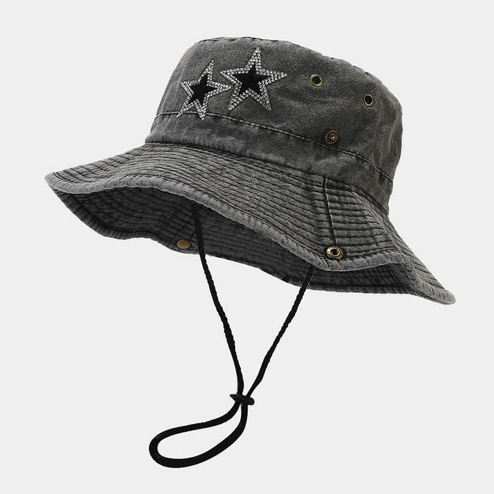 Sombrero de pescador unisex con estrella y diamantes de imitación de vaquero