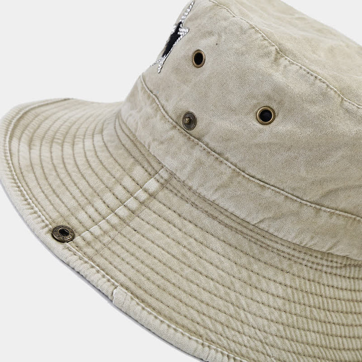 Sombrero de pescador unisex con estrella y diamantes de imitación de vaquero