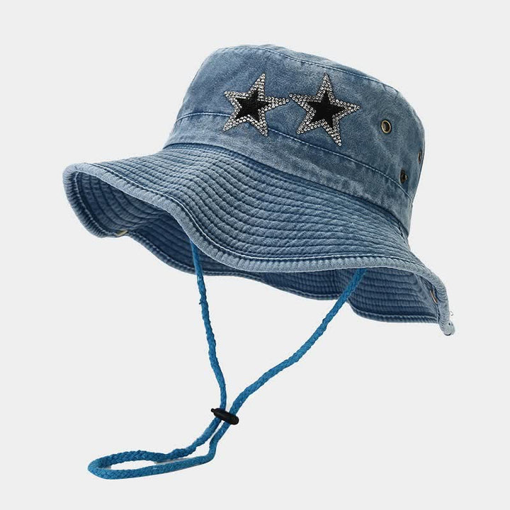Sombrero de pescador unisex con estrella y diamantes de imitación de vaquero