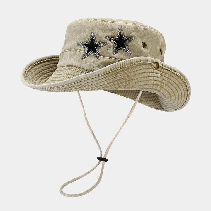 Sombrero de pescador unisex con estrella y diamantes de imitación de vaquero