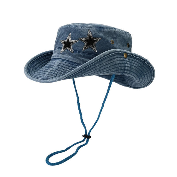 Sombrero de pescador unisex con estrella y diamantes de imitación de vaquero