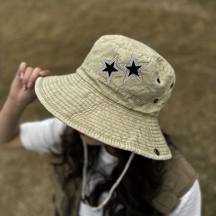 Sombrero de pescador unisex con estrella y diamantes de imitación de vaquero