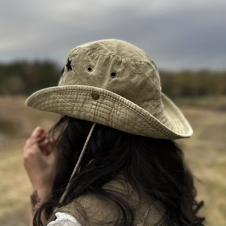 Sombrero de pescador unisex con estrella y diamantes de imitación de vaquero