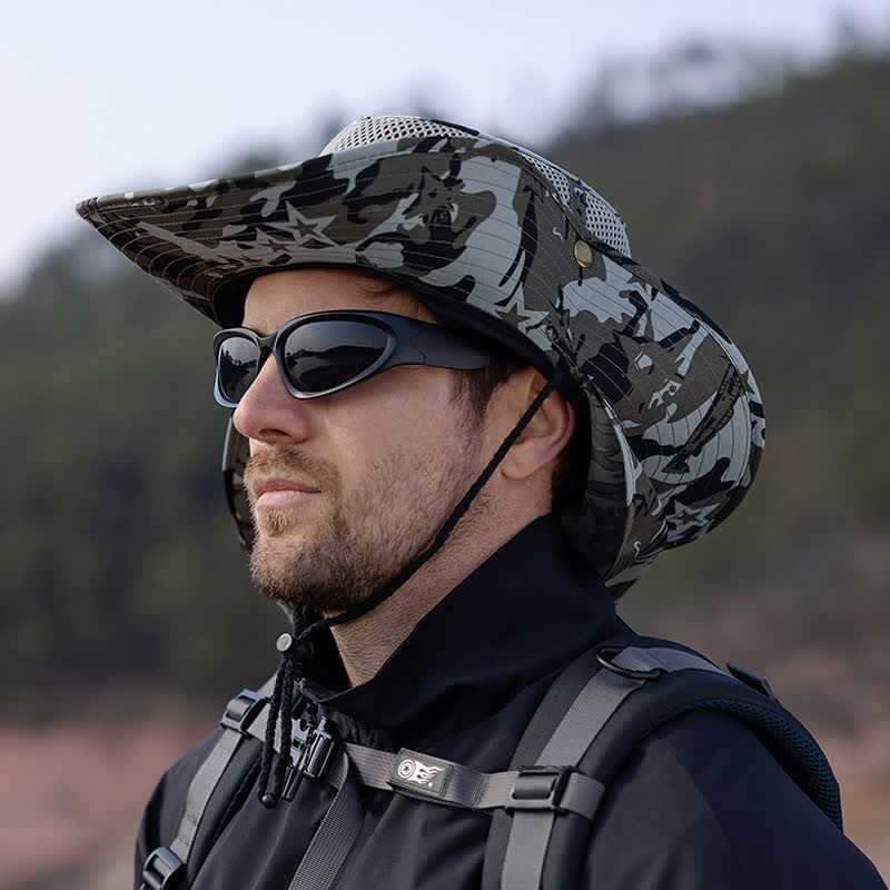 Sombrero de pescador con diseño de malla solar y camuflaje para hombre