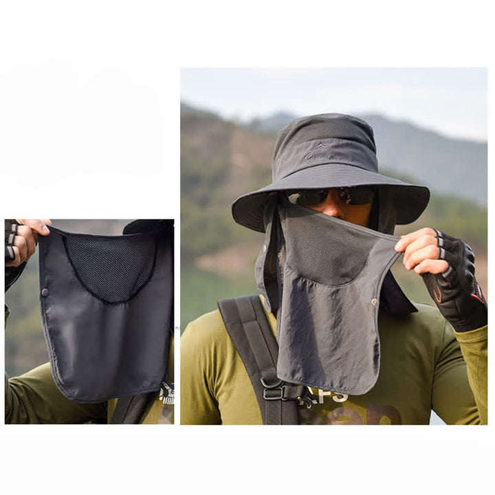 Sombrero de pescador para senderismo con mascarilla desmontable para hombre