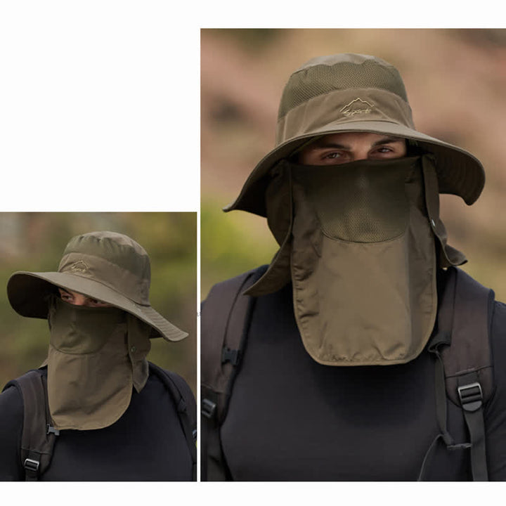 Sombrero de pescador para senderismo con mascarilla desmontable para hombre