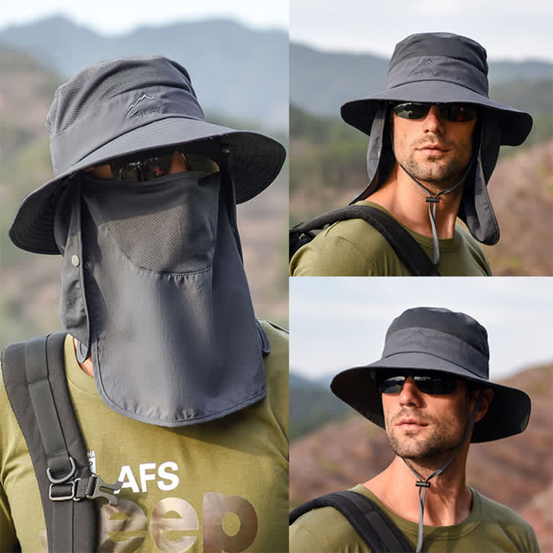 Sombrero de pescador para senderismo con mascarilla desmontable para hombre