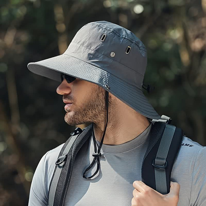 Sombrero de pescador de ala grande para montañismo con parasol para hombre
