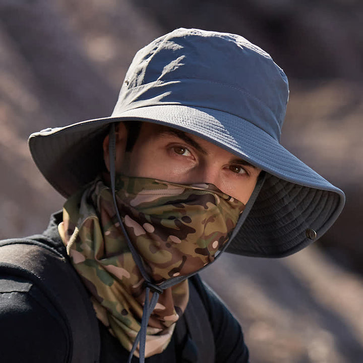 Sombrero de pescador de ala grande para montañismo con parasol para hombre