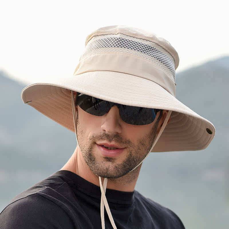 Sombrero de pescador de ala grande de malla transpirable para exteriores para hombre