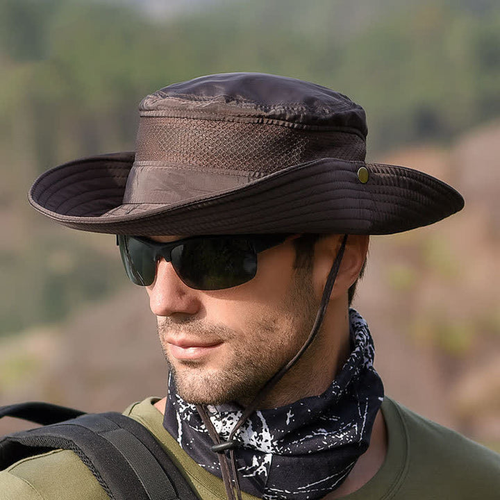 Sombrero de pescador de ala grande de malla transpirable para exteriores para hombre