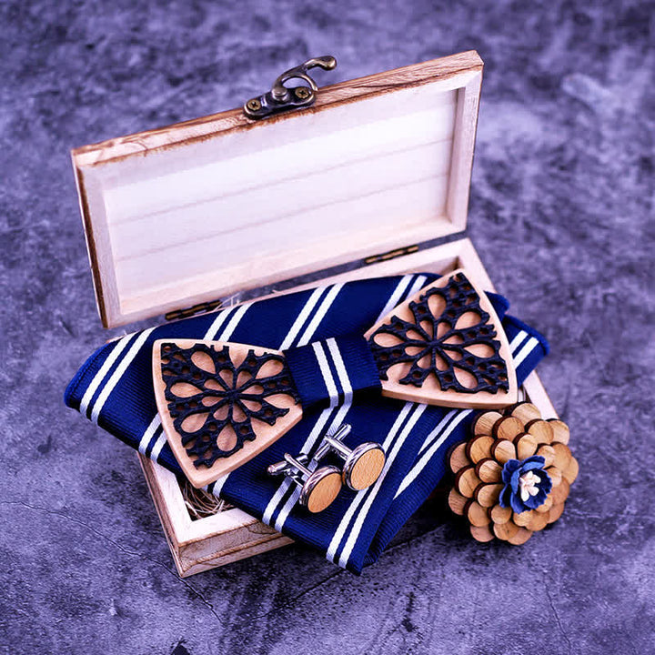 Juego de 4 pajaritas de madera con accesorios de patchwork para hombre