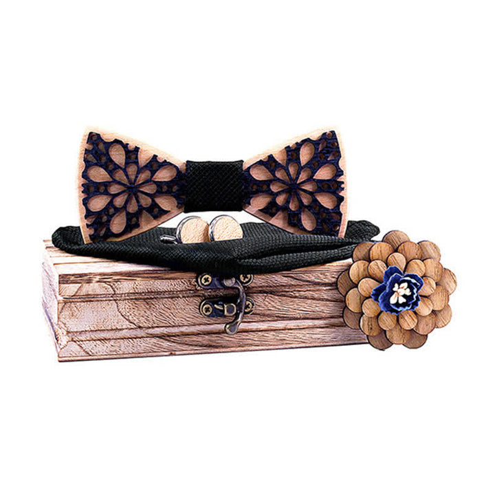 Juego de 4 pajaritas de madera con accesorios de patchwork para hombre