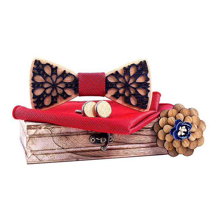 Juego de 4 pajaritas de madera con accesorios de patchwork para hombre