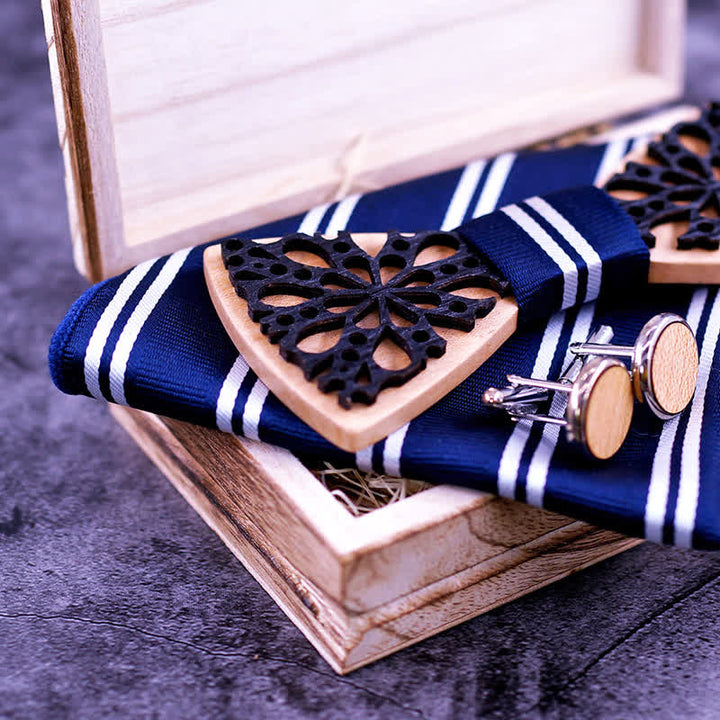 Juego de 4 pajaritas de madera con accesorios de patchwork para hombre