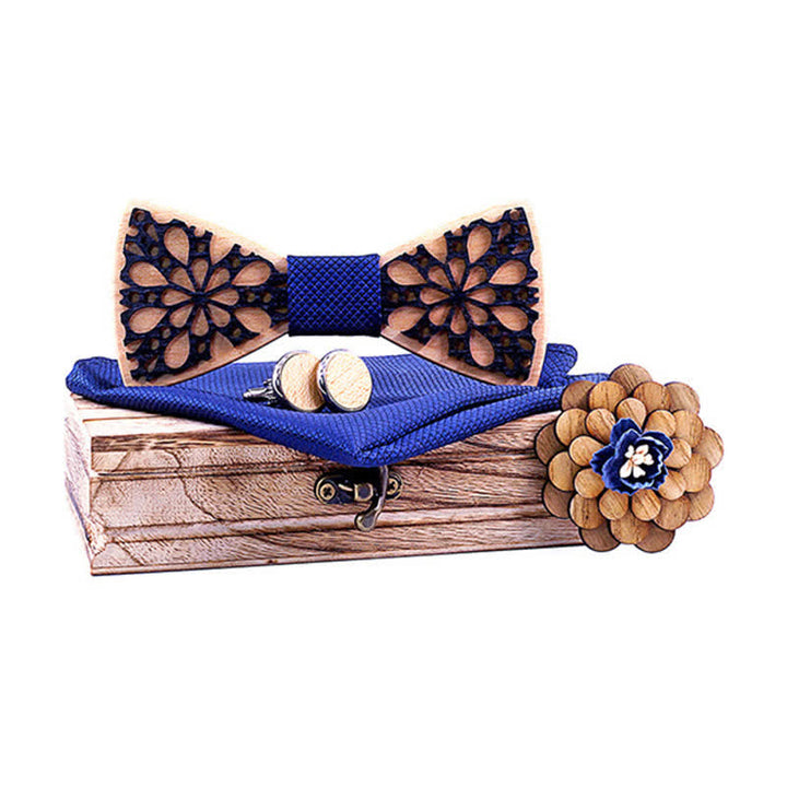 Juego de 4 pajaritas de madera con accesorios de patchwork para hombre