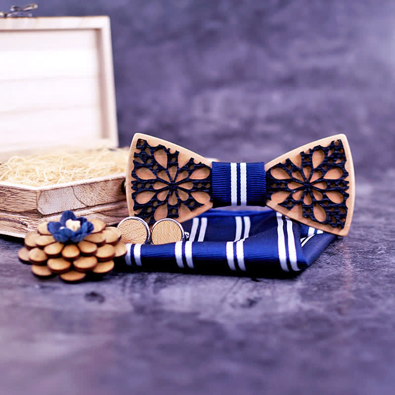 Juego de 4 pajaritas de madera con accesorios de patchwork para hombre