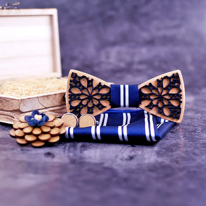 Juego de 4 pajaritas de madera con accesorios de patchwork para hombre