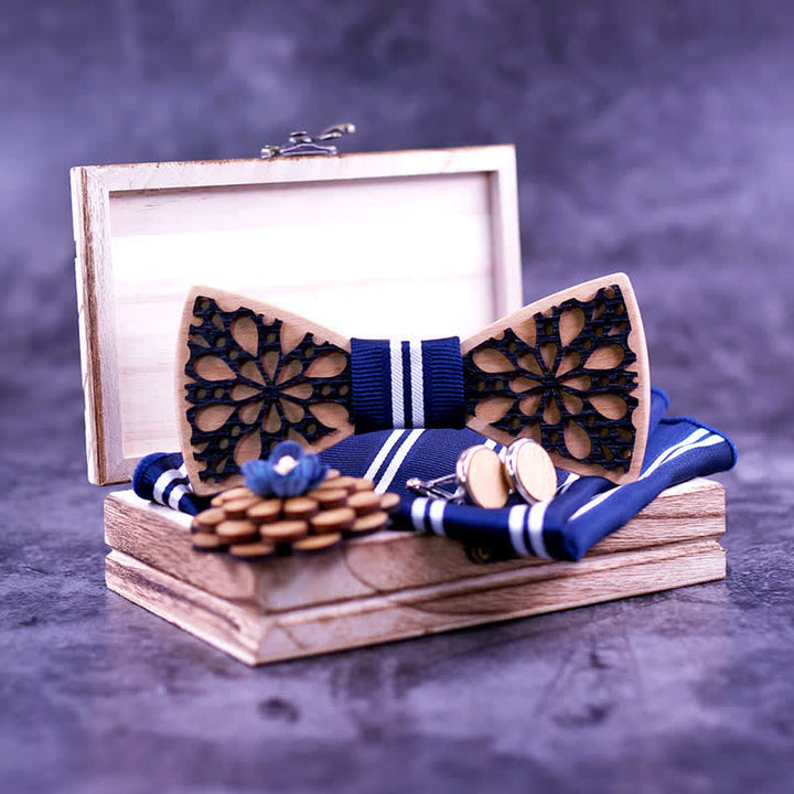 Juego de 4 pajaritas de madera con accesorios de patchwork para hombre