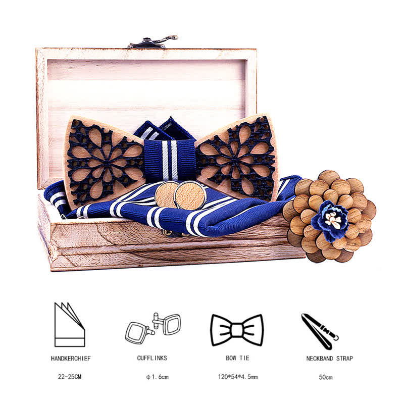 Juego de 4 pajaritas de madera con accesorios de patchwork para hombre