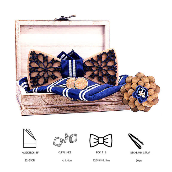 Juego de 4 pajaritas de madera con accesorios de patchwork para hombre