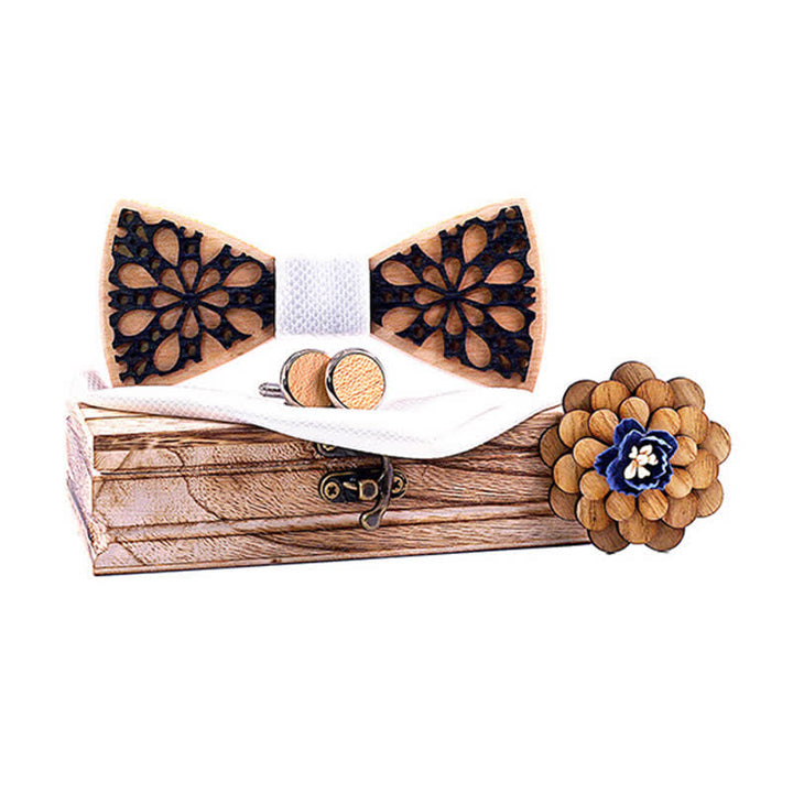 Juego de 4 pajaritas de madera con accesorios de patchwork para hombre