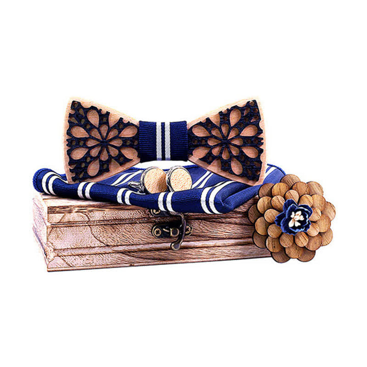 Juego de 4 pajaritas de madera con accesorios de patchwork para hombre