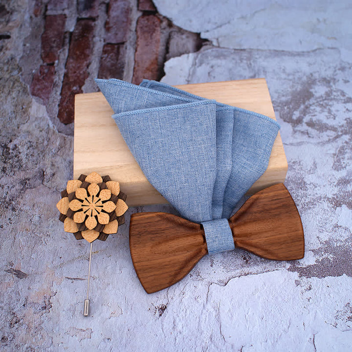 Juego de 3 pajaritas decorativas de madera natural para hombre