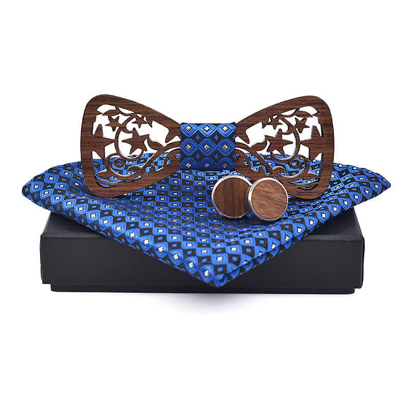 Juego de 3 pajaritas de madera con forma de estrella hueca creativas para hombre
