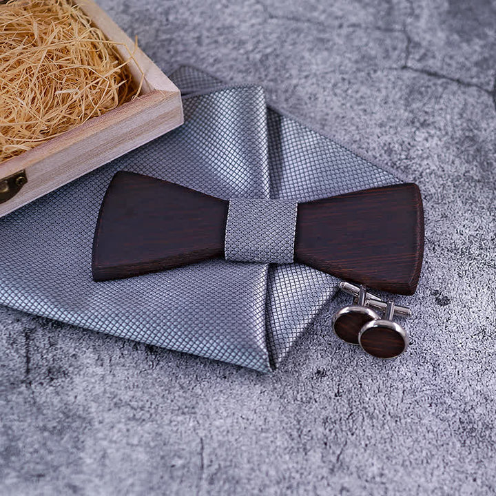 Juego de 3 pajaritas clásicas de madera negra retro para hombre