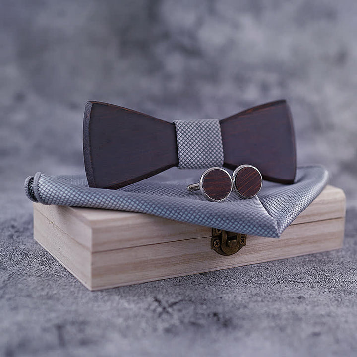 Juego de 3 pajaritas clásicas de madera negra retro para hombre
