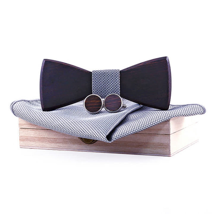 Juego de 3 pajaritas clásicas de madera negra retro para hombre