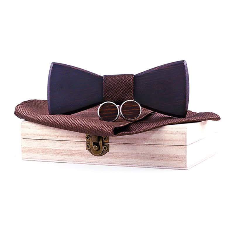 Juego de 3 pajaritas clásicas de madera negra retro para hombre