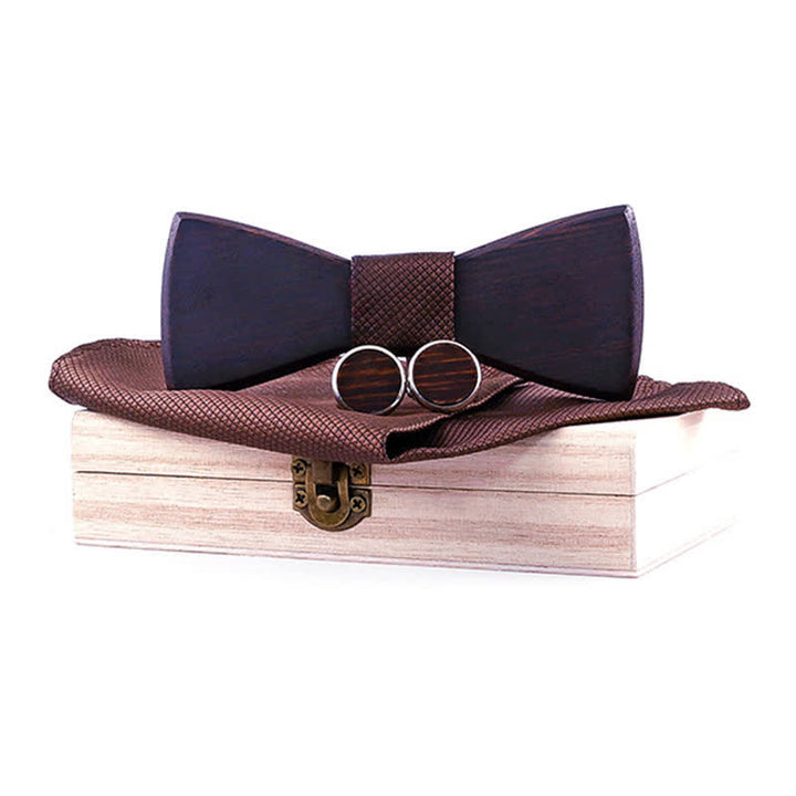 Juego de 3 pajaritas clásicas de madera negra retro para hombre