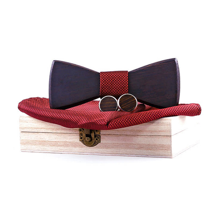 Juego de 3 pajaritas clásicas de madera negra retro para hombre