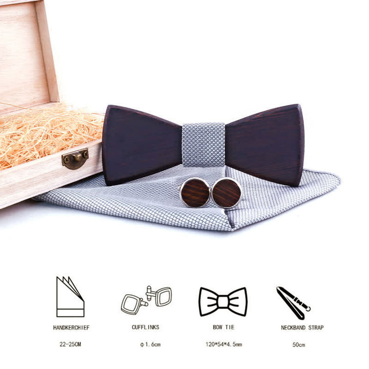 Juego de 3 pajaritas clásicas de madera negra retro para hombre