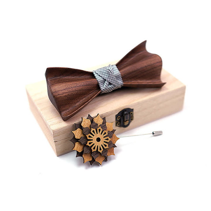Juego de 2 pajaritas de madera de nogal negro con diseño 3D para hombre