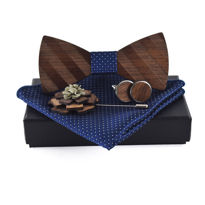 Juego de 4 pajaritas de madera con diseño de rayas formales para hombre
