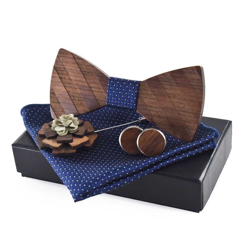 Juego de 4 pajaritas de madera con diseño de rayas formales para hombre