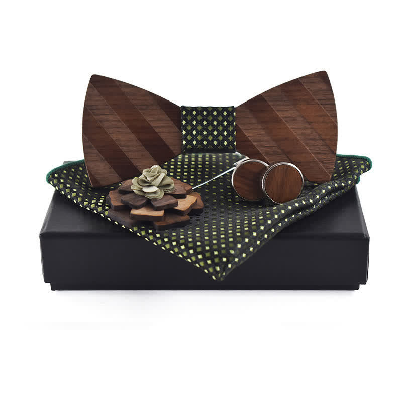 Juego de 4 pajaritas de madera con diseño de rayas formales para hombre