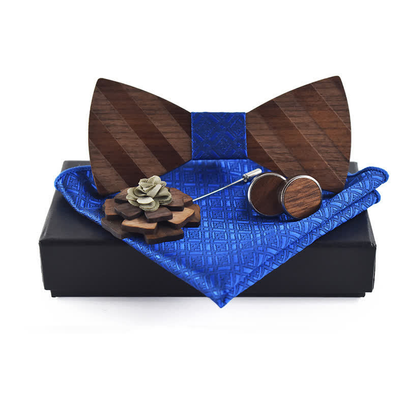Juego de 4 pajaritas de madera con diseño de rayas formales para hombre